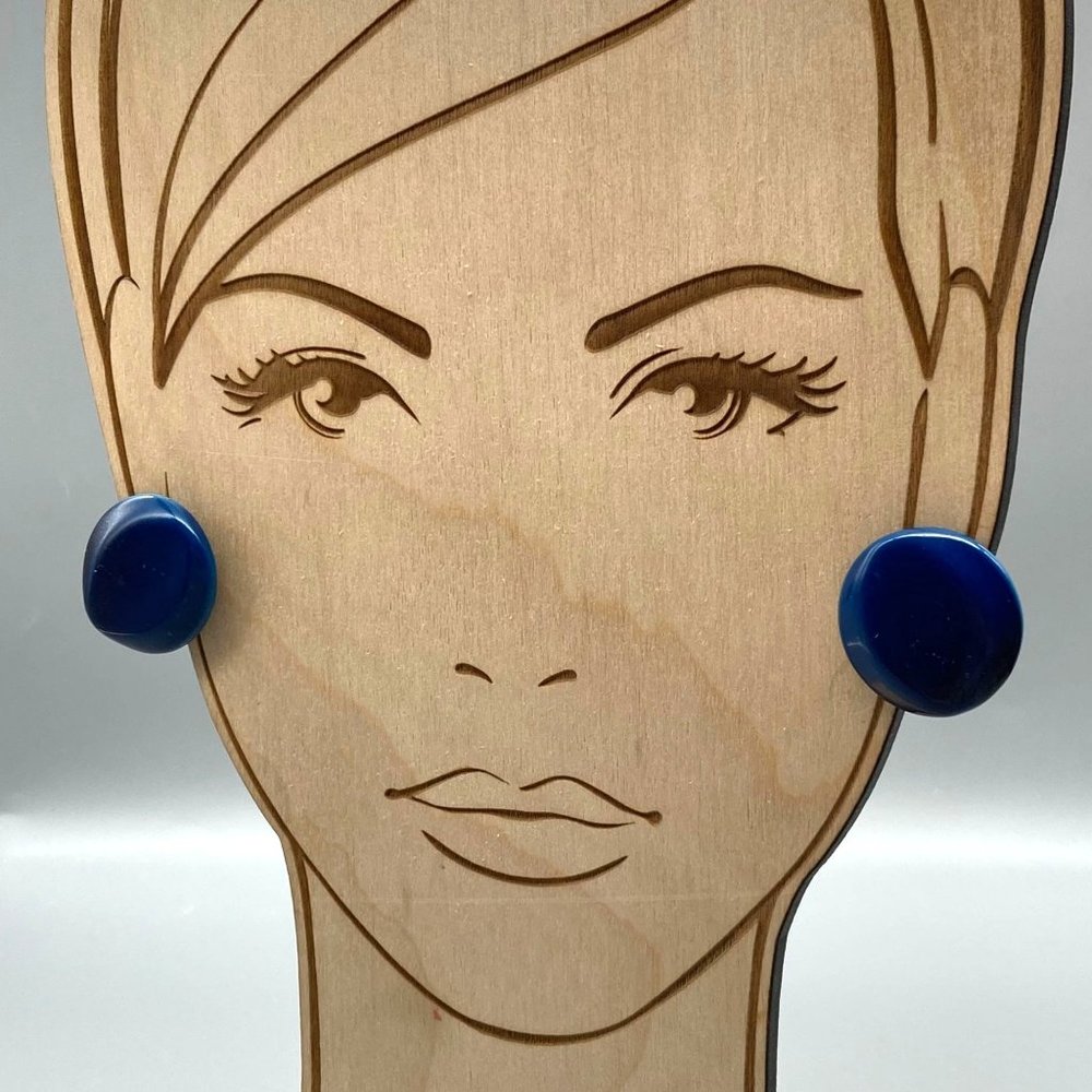 Midnight Blue Dome Button Earrings, Vintage Clip On Minimalist Fashion Coordinat